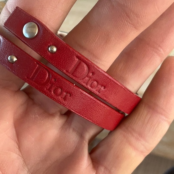 AUTH VTG Christian Dior Red Leather Logo Silver Belt Buckle Large Hoop Earrings - Picture 12 of 14